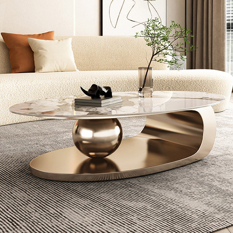 Mesa de centro elíptica de pizarra Glam de 27,6" D Mesa de cóctel abstracta con estante de piso