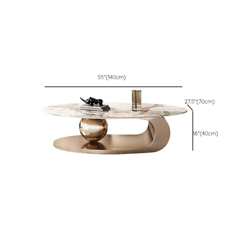 Mesa de centro elíptica de pizarra Glam de 27,6" D Mesa de cóctel abstracta con estante de piso