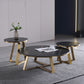 Black Round Slate Coffee Table Luxurious Steel Frame Cocktail Table