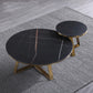 Black Round Slate Coffee Table Luxurious Steel Frame Cocktail Table