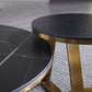 Black Round Slate Coffee Table Luxurious Steel Frame Cocktail Table