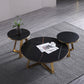 Black Round Slate Coffee Table Luxurious Steel Frame Cocktail Table