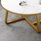Glam Slate Round Cocktail Table in White 17.7" H Frame Coffee Table