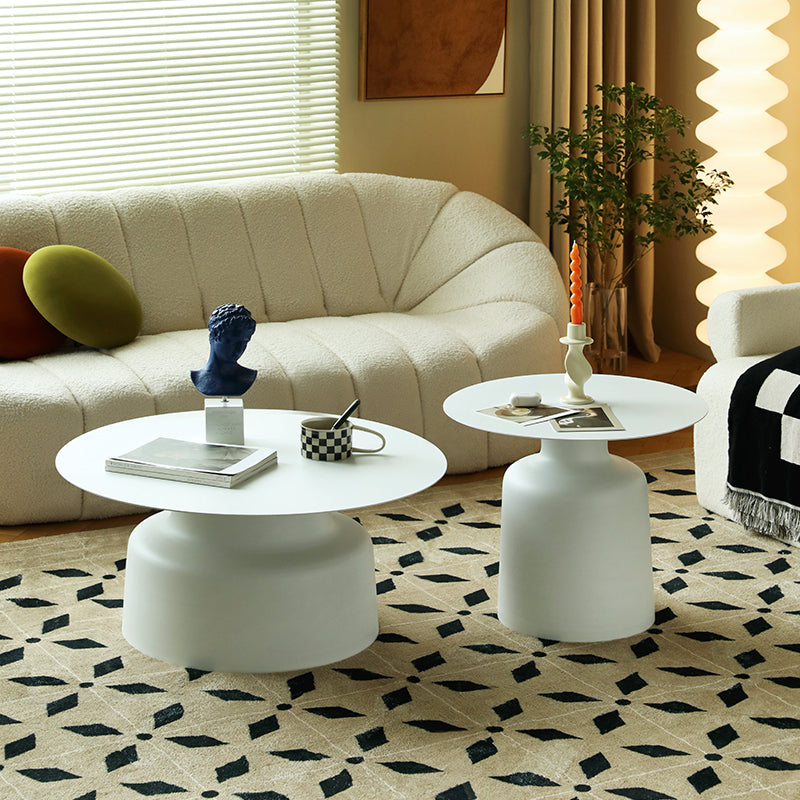 Mid-century Modern Pedestal Cocktail Table Iron Round Top Coffee Table 31.5"L x 31.5"W x 16"H + 22"L x 22"W x 18.5"H White Clearhalo 'Coffee & Accent Tables' 'Coffee Tables' 'coffee_tables' 'furn' 'furn_coffee_tables' 'Furniture' 'Living Room Furniture' 6376504