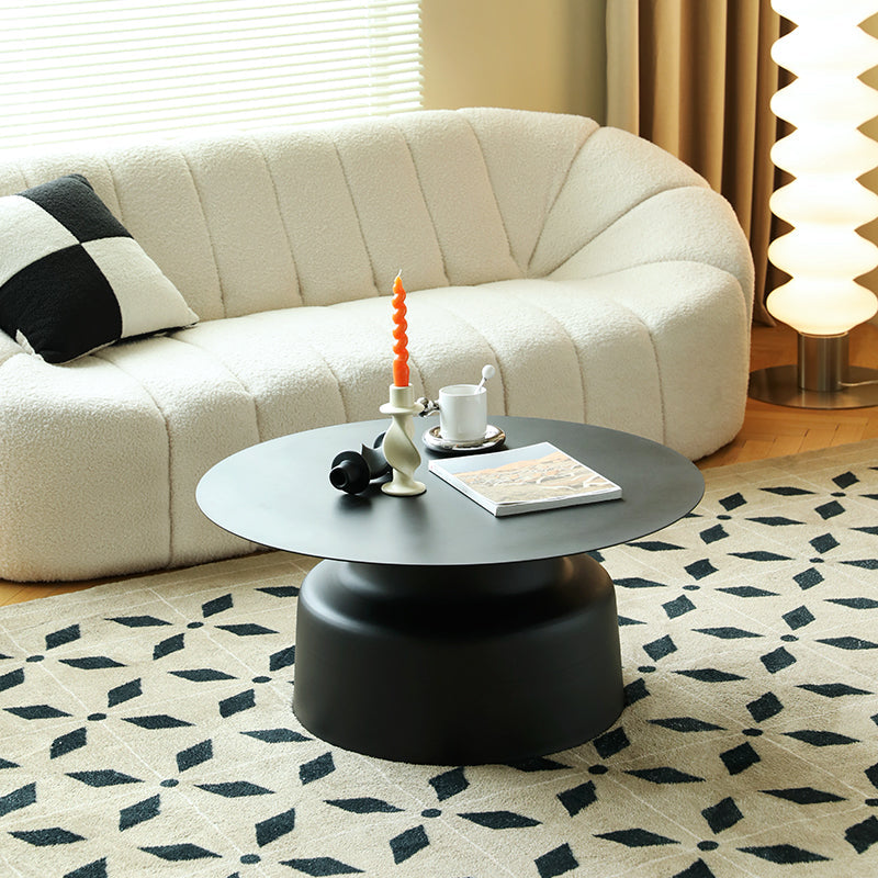 Mid-century Modern Pedestal Cocktail Table Iron Round Top Coffee Table 31.5"L x 31.5"W x 16"H Black Clearhalo 'Coffee & Accent Tables' 'Coffee Tables' 'coffee_tables' 'furn' 'furn_coffee_tables' 'Furniture' 'Living Room Furniture' 6376514