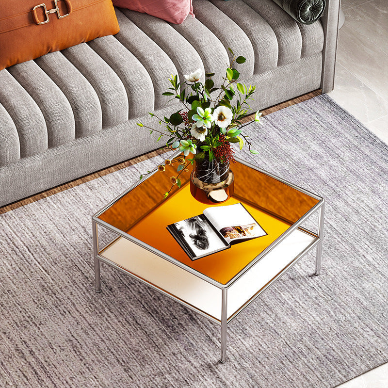 Contemporary Square Top Coffee Table with Glass Top and 4 Legs