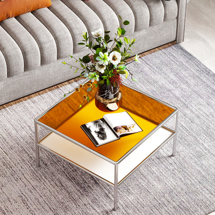 Contemporary Square Top Coffee Table with Glass Top and 4 Legs