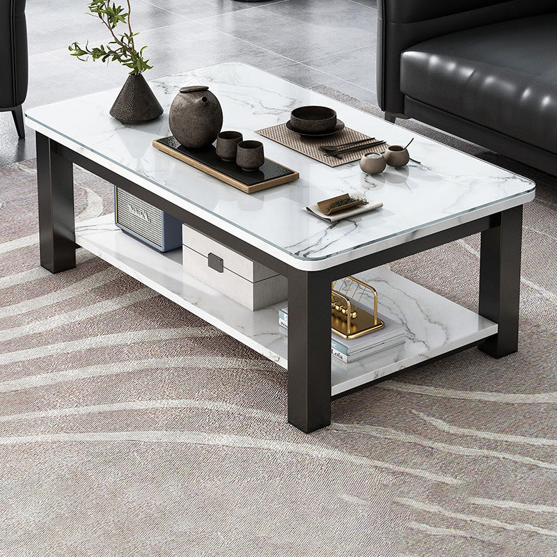 Rectangular Glass 4 Legs Coffee Cocktail Table with Storage Shelf Clearhalo 'Coffee & Accent Tables' 'Coffee Tables' 'coffee_tables' 'furn' 'furn_coffee_tables' 'Furniture' 'Living Room Furniture' 6376544