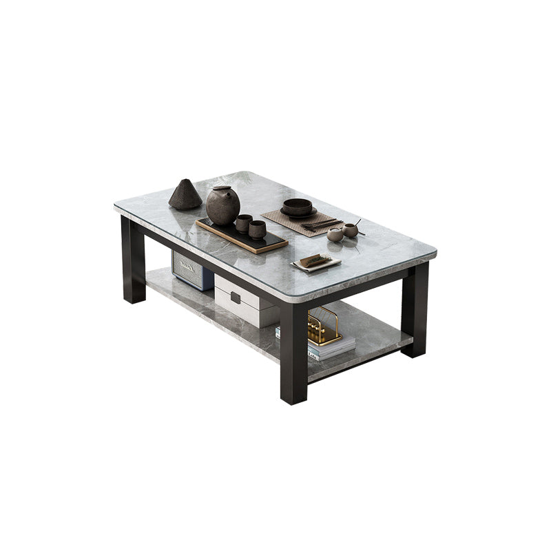 Rectangular Glass 4 Legs Coffee Cocktail Table with Storage Shelf Clearhalo 'Coffee & Accent Tables' 'Coffee Tables' 'coffee_tables' 'furn' 'furn_coffee_tables' 'Furniture' 'Living Room Furniture' 6376545