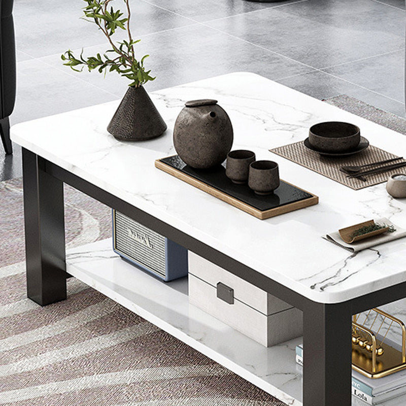 Rectangular Glass 4 Legs Coffee Cocktail Table with Storage Shelf Clearhalo 'Coffee & Accent Tables' 'Coffee Tables' 'coffee_tables' 'furn' 'furn_coffee_tables' 'Furniture' 'Living Room Furniture' 6376547
