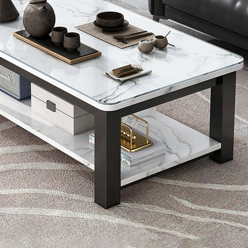 Rectangular Glass 4 Legs Coffee Cocktail Table with Storage Shelf Clearhalo 'Coffee & Accent Tables' 'Coffee Tables' 'coffee_tables' 'furn' 'furn_coffee_tables' 'Furniture' 'Living Room Furniture' 6376549