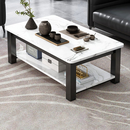 Rectangular Glass 4 Legs Coffee Cocktail Table with Storage Shelf Wood White Clearhalo 'Coffee & Accent Tables' 'Coffee Tables' 'coffee_tables' 'furn' 'furn_coffee_tables' 'Furniture' 'Living Room Furniture' 6376550