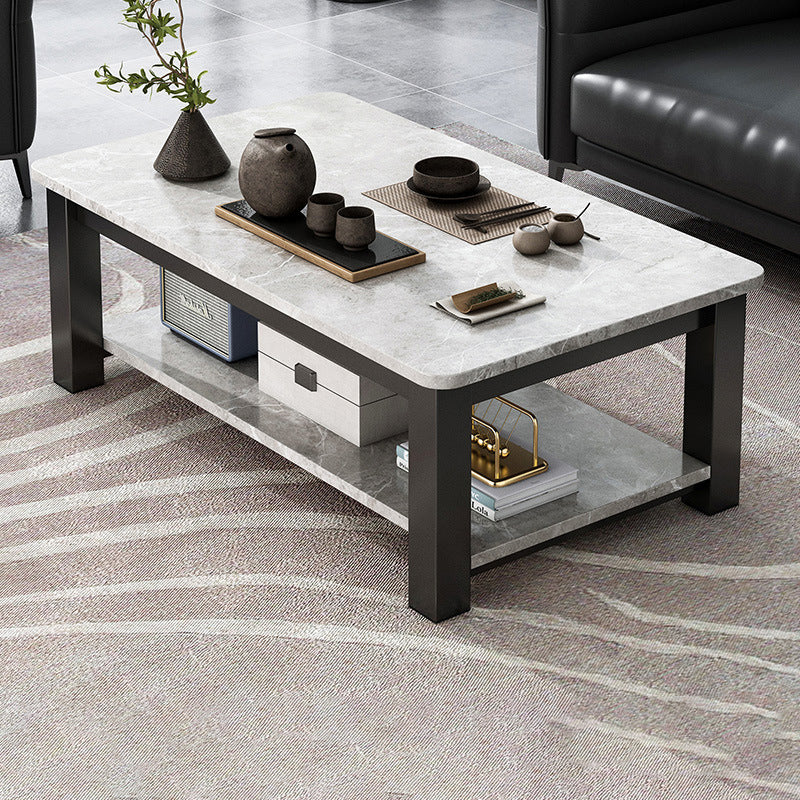 Rectangular Glass 4 Legs Coffee Cocktail Table with Storage Shelf Wood Gray Clearhalo 'Coffee & Accent Tables' 'Coffee Tables' 'coffee_tables' 'furn' 'furn_coffee_tables' 'Furniture' 'Living Room Furniture' 6376551