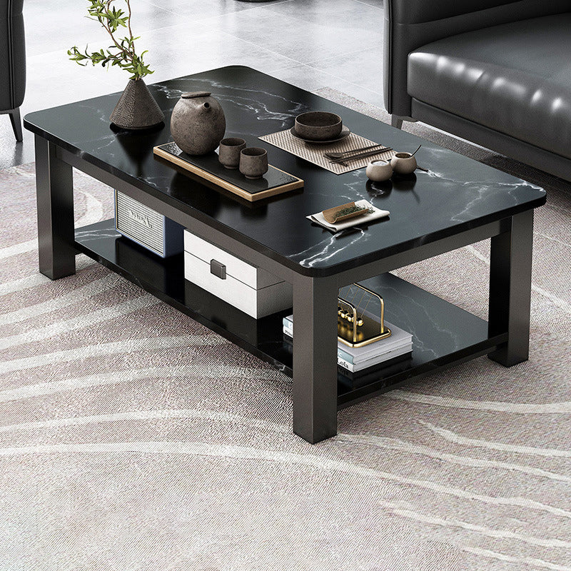 Rectangular Glass 4 Legs Coffee Cocktail Table with Storage Shelf Wood Black Clearhalo 'Coffee & Accent Tables' 'Coffee Tables' 'coffee_tables' 'furn' 'furn_coffee_tables' 'Furniture' 'Living Room Furniture' 6376552