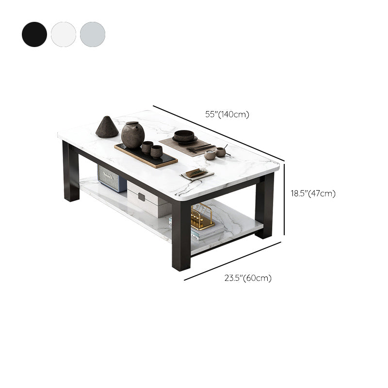 Rectangular Glass 4 Legs Coffee Cocktail Table with Storage Shelf Clearhalo 'Coffee & Accent Tables' 'Coffee Tables' 'coffee_tables' 'furn' 'furn_coffee_tables' 'Furniture' 'Living Room Furniture' 6376557