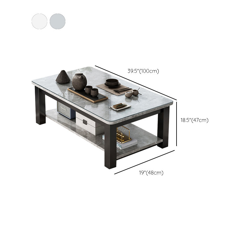 Rectangular Glass 4 Legs Coffee Cocktail Table with Storage Shelf Clearhalo 'Coffee & Accent Tables' 'Coffee Tables' 'coffee_tables' 'furn' 'furn_coffee_tables' 'Furniture' 'Living Room Furniture' 6376558
