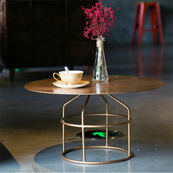 Mid-Century Modern Frame Base Cocktail Table Metal Round Coffee Table 24"L x 24"W x 12"H Gold Clearhalo 'Coffee & Accent Tables' 'Coffee Tables' 'coffee_tables' 'furn' 'furn_coffee_tables' 'Furniture' 'Living Room Furniture' 6376571