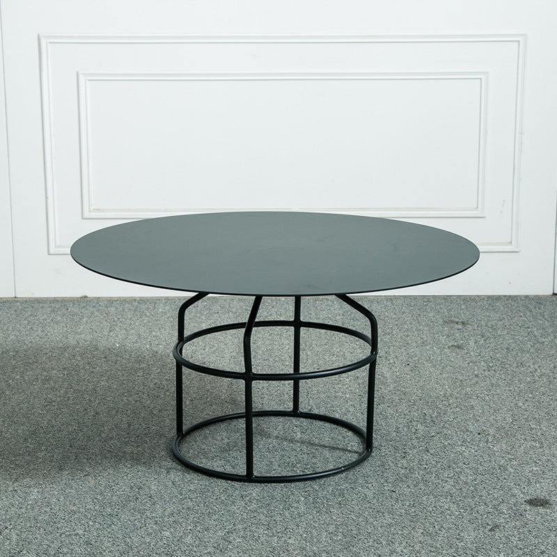 Mid-Century Modern Frame Base Cocktail Table Metal Round Coffee Table 24"L x 24"W x 12"H Black Clearhalo 'Coffee & Accent Tables' 'Coffee Tables' 'coffee_tables' 'furn' 'furn_coffee_tables' 'Furniture' 'Living Room Furniture' 6376573