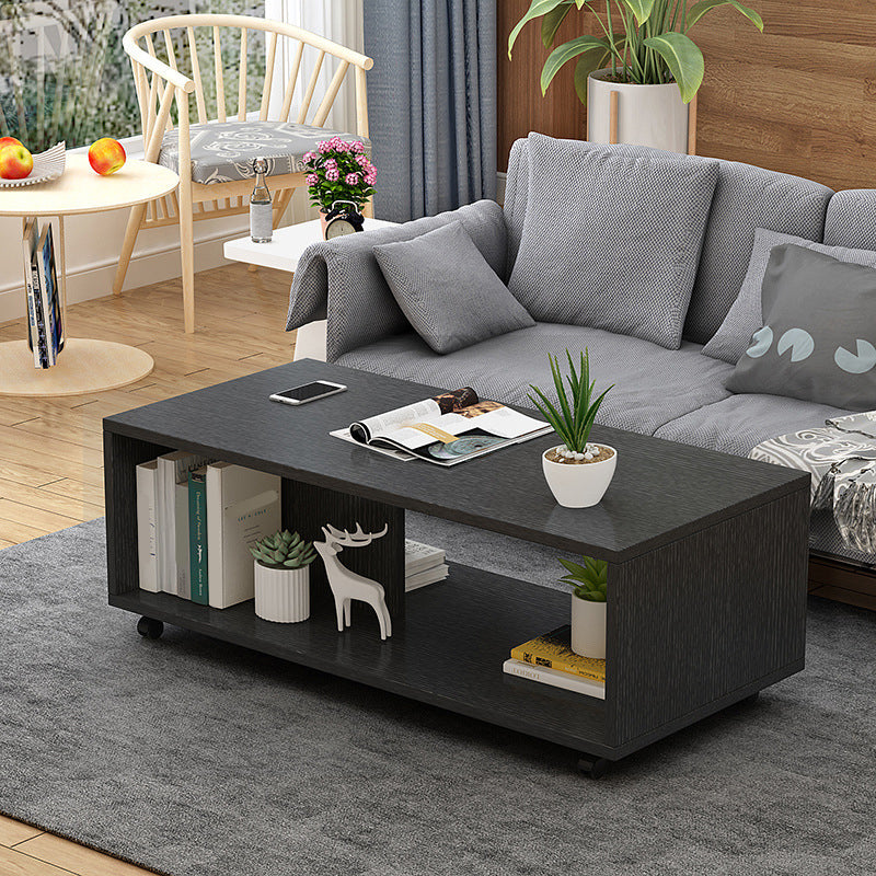 Modern Rectangle Coffee Table 15-inch Wooden Cocktail Table with Storage
