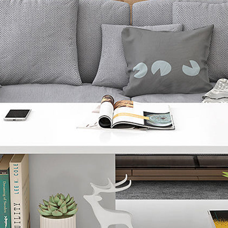 Modern Rectangle Coffee Table 15-inch Wooden Cocktail Table with Storage