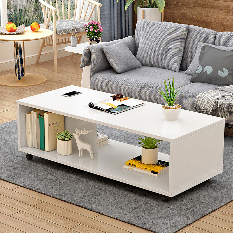 Modern Rectangle Coffee Table 15-inch Wooden Cocktail Table with Storage