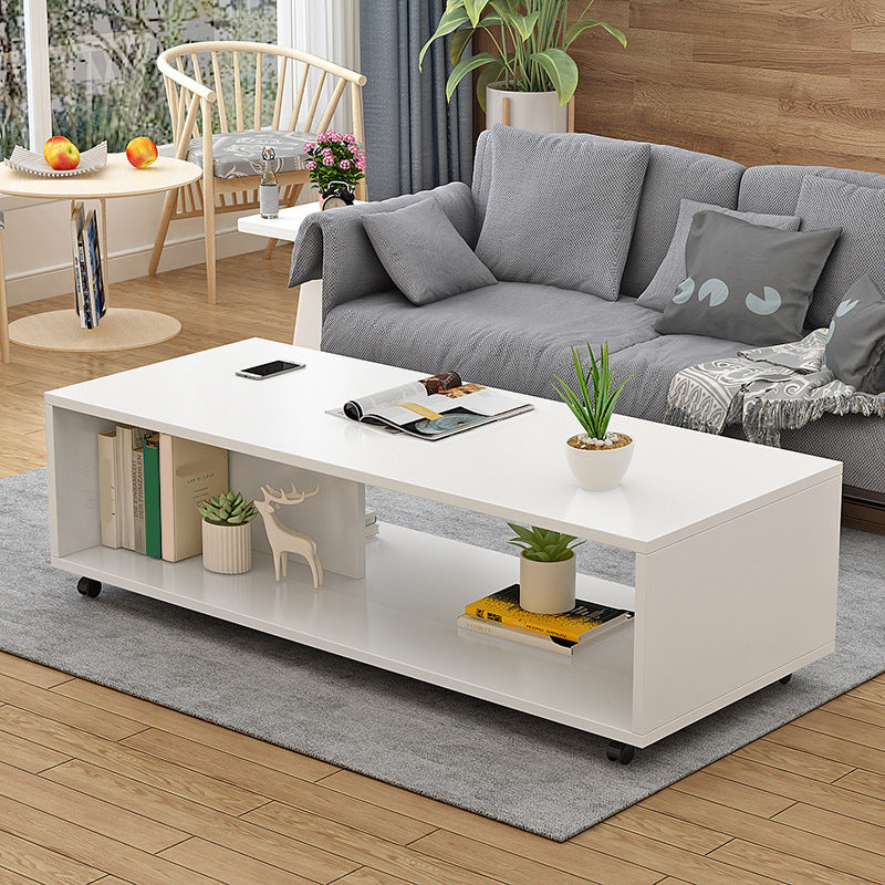 Modern Rectangle Coffee Table 15-inch Wooden Cocktail Table with Storage