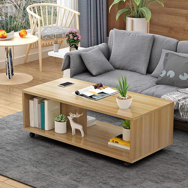 Modern Rectangle Coffee Table 15-inch Wooden Cocktail Table with Storage