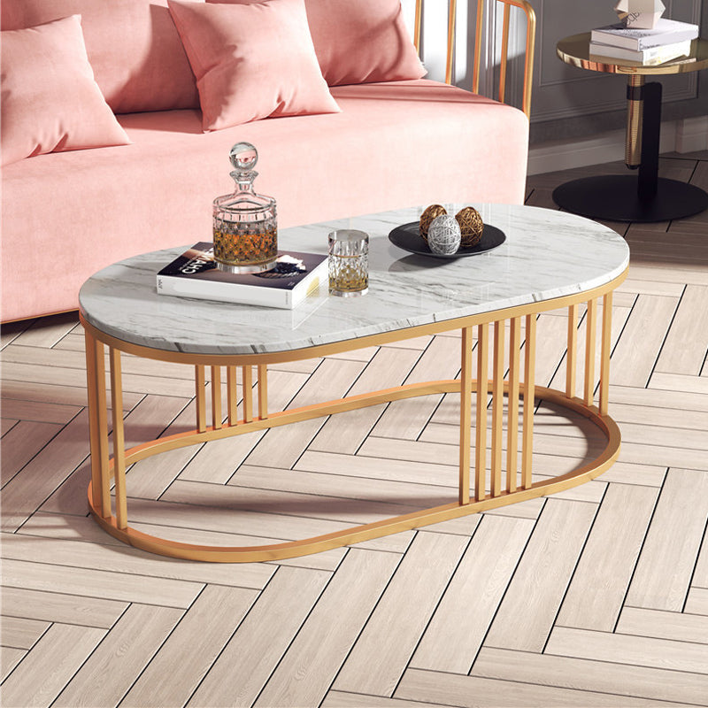 White Marble Top Coffee Table Gold Frame Coffee Cocktail Table 63"L x 24"W x 18"H Clearhalo 'Coffee & Accent Tables' 'Coffee Tables' 'coffee_tables' 'furn' 'furn_coffee_tables' 'Furniture' 'Living Room Furniture' 6376607