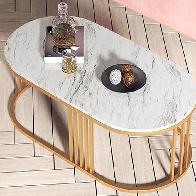 White Marble Top Coffee Table Gold Frame Coffee Cocktail Table Clearhalo 'Coffee & Accent Tables' 'Coffee Tables' 'coffee_tables' 'furn' 'furn_coffee_tables' 'Furniture' 'Living Room Furniture' 6376616