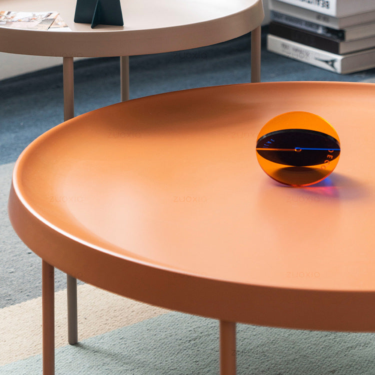 Table basse à plateau rond en acier moderne du milieu du siècle, table de cocktail à 4 pieds