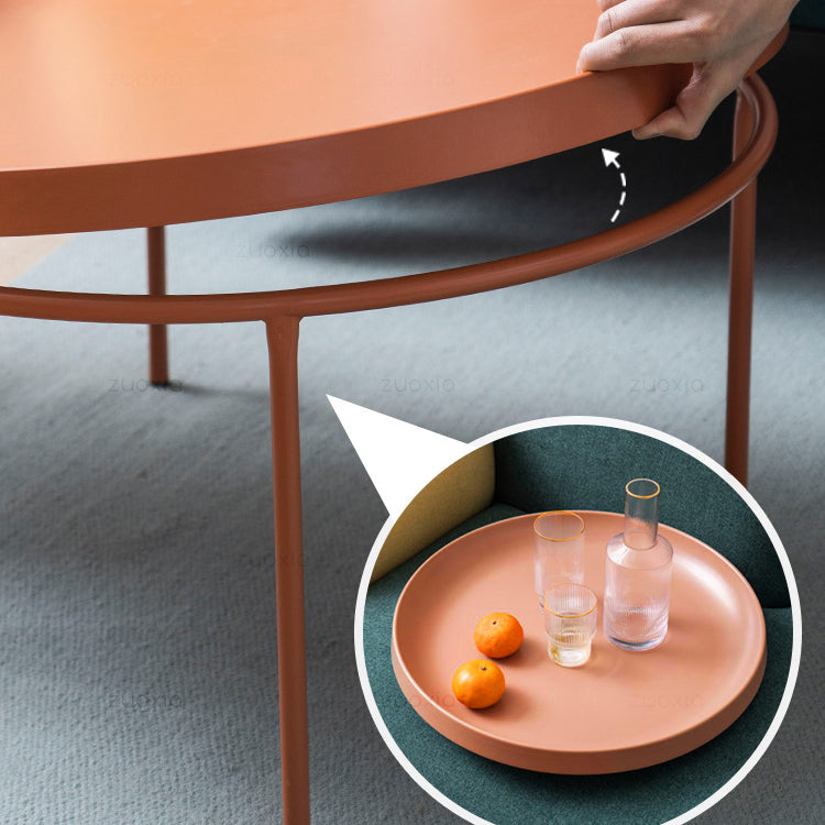 Table basse à plateau rond en acier moderne du milieu du siècle, table de cocktail à 4 pieds