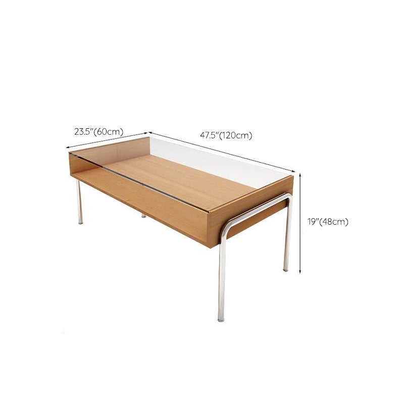 Contemporary Glass Top Coffee Table in Rectangle with 1 Shelf and 4 Legs