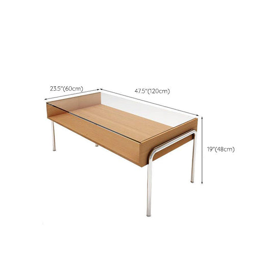 Tavolino da caffè in vetro contemporaneo nel rettangolo con 1 scaffale e 4 gambe