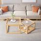 Contemporary Rectangle Coffee Table with Glass Top and Pine Wood Base Clearhalo 'Coffee & Accent Tables' 'Coffee Tables' 'coffee_tables' 'furn' 'furn_coffee_tables' 'Furniture' 'Living Room Furniture' 6376687