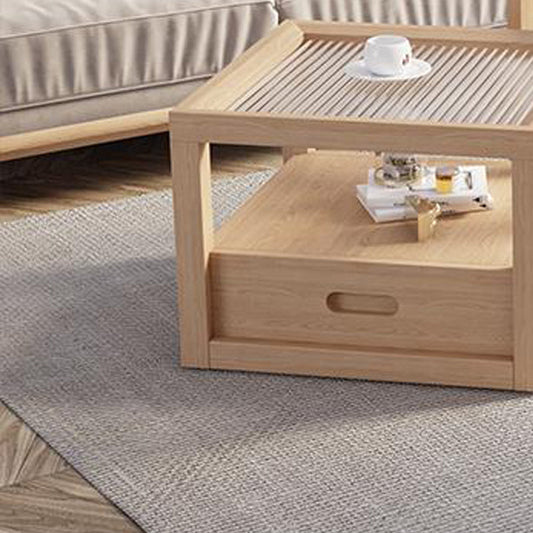 Mesa de café rectangular contemporánea con tapa de vidrio y base de madera de pino