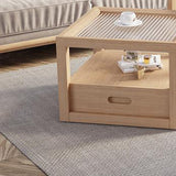 Tavolino rettangolo contemporaneo con top in vetro e base in legno di pino