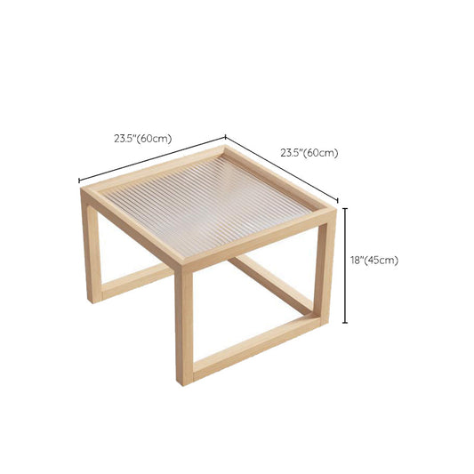 Mesa de café rectangular contemporánea con tapa de vidrio y base de madera de pino