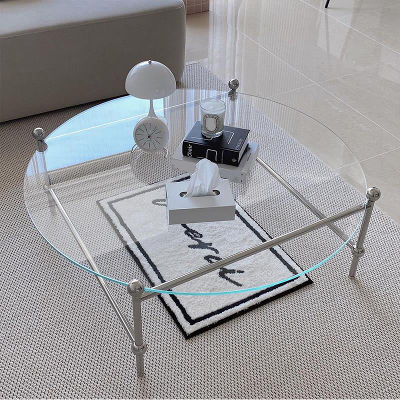 Contemporary Round Coffee Table with Glass Top and Steel Legs in Clear Clearhalo 'Coffee & Accent Tables' 'Coffee Tables' 'coffee_tables' 'furn' 'furn_coffee_tables' 'Furniture' 'Living Room Furniture' 6376715