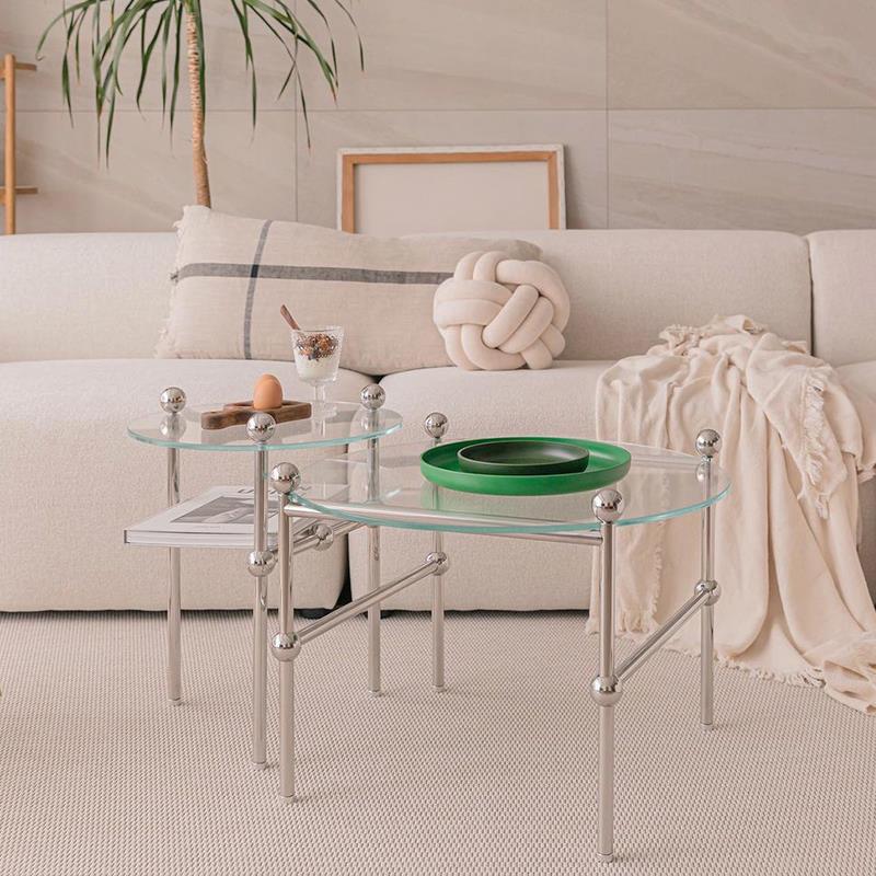 Contemporary Round Coffee Table with Glass Top and Steel Legs in Clear Clearhalo 'Coffee & Accent Tables' 'Coffee Tables' 'coffee_tables' 'furn' 'furn_coffee_tables' 'Furniture' 'Living Room Furniture' 6376716