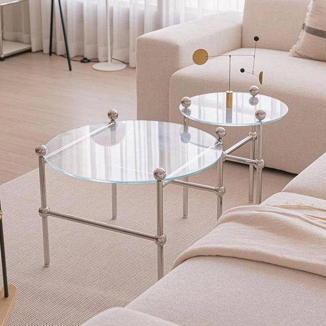 Contemporary Round Coffee Table with Glass Top and Steel Legs in Clear Clearhalo 'Coffee & Accent Tables' 'Coffee Tables' 'coffee_tables' 'furn' 'furn_coffee_tables' 'Furniture' 'Living Room Furniture' 6376717