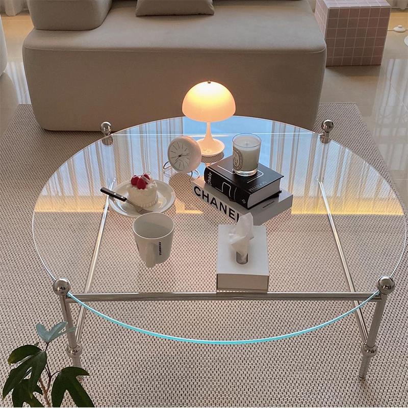 Contemporary Round Coffee Table with Glass Top and Steel Legs in Clear Clearhalo 'Coffee & Accent Tables' 'Coffee Tables' 'coffee_tables' 'furn' 'furn_coffee_tables' 'Furniture' 'Living Room Furniture' 6376720