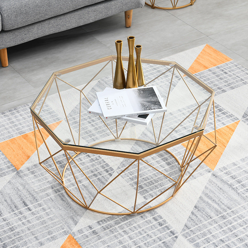 Modern Frame Coffee Table Round Glass Top Coffee Cocktail Table Gold Clear Clearhalo 'Coffee & Accent Tables' 'Coffee Tables' 'coffee_tables' 'furn' 'furn_coffee_tables' 'Furniture' 'Living Room Furniture' 6376730
