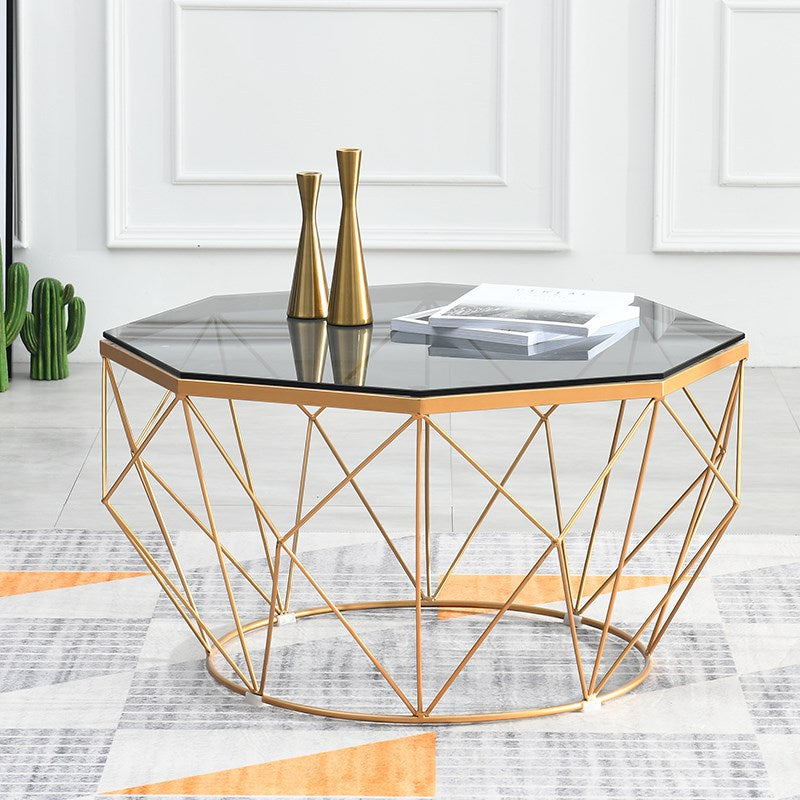 Modern Frame Coffee Table Round Glass Top Coffee Cocktail Table Gold Black Clearhalo 'Coffee & Accent Tables' 'Coffee Tables' 'coffee_tables' 'furn' 'furn_coffee_tables' 'Furniture' 'Living Room Furniture' 6376732