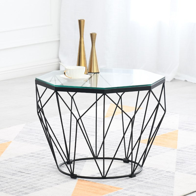 Modern Frame Coffee Table Round Glass Top Coffee Cocktail Table Black Clear Clearhalo 'Coffee & Accent Tables' 'Coffee Tables' 'coffee_tables' 'furn' 'furn_coffee_tables' 'Furniture' 'Living Room Furniture' 6376733