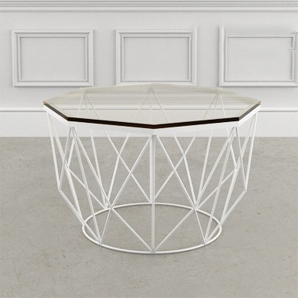 Modern Frame Coffee Table Round Glass Top Coffee Cocktail Table White Clear Clearhalo 'Coffee & Accent Tables' 'Coffee Tables' 'coffee_tables' 'furn' 'furn_coffee_tables' 'Furniture' 'Living Room Furniture' 6376740
