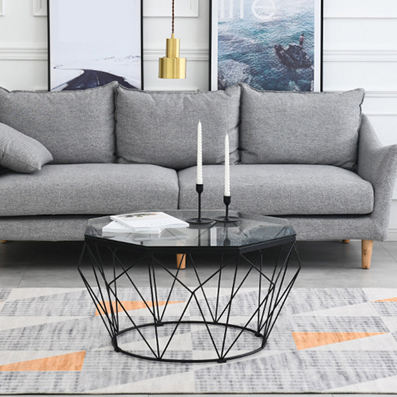 Modern Frame Coffee Table Round Glass Top Coffee Cocktail Table Clearhalo 'Coffee & Accent Tables' 'Coffee Tables' 'coffee_tables' 'furn' 'furn_coffee_tables' 'Furniture' 'Living Room Furniture' 6376742