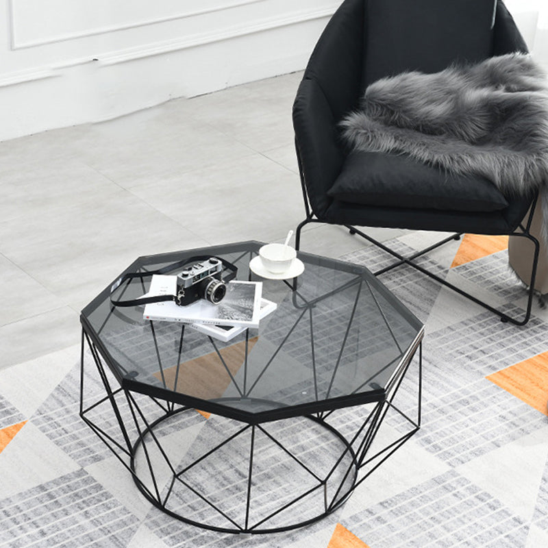 Modern Frame Coffee Table Round Glass Top Coffee Cocktail Table Clearhalo 'Coffee & Accent Tables' 'Coffee Tables' 'coffee_tables' 'furn' 'furn_coffee_tables' 'Furniture' 'Living Room Furniture' 6376743