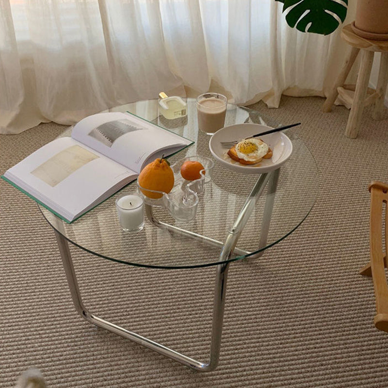 Ronde helderglazen cocktailtafel Moderne stalen sledesalontafel