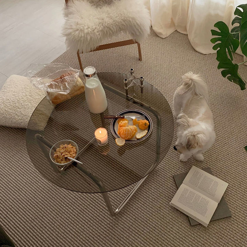 Ronde helderglazen cocktailtafel Moderne stalen sledesalontafel