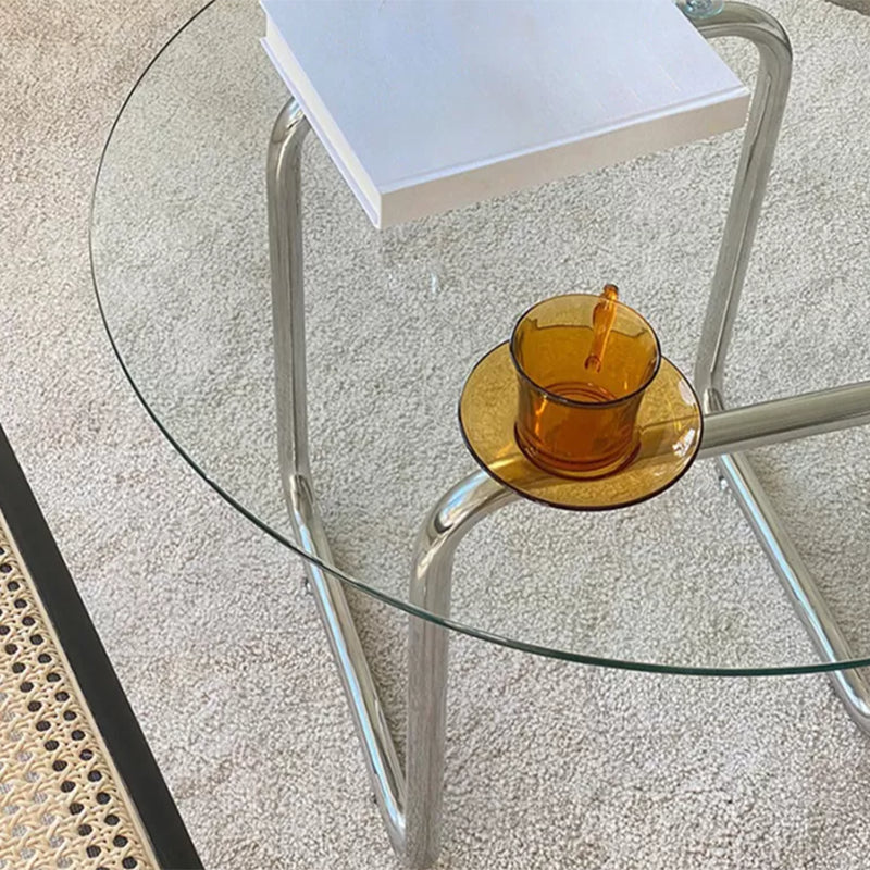 Ronde helderglazen cocktailtafel Moderne stalen sledesalontafel